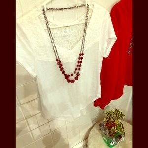Necklace: Red bead long statement necklace